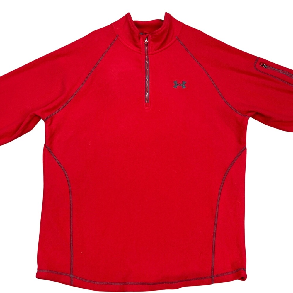Under Armour Pullover Mens XL Red Long‎ Sleeve 1/4 Zip Fleece Bicep Pocket EUC